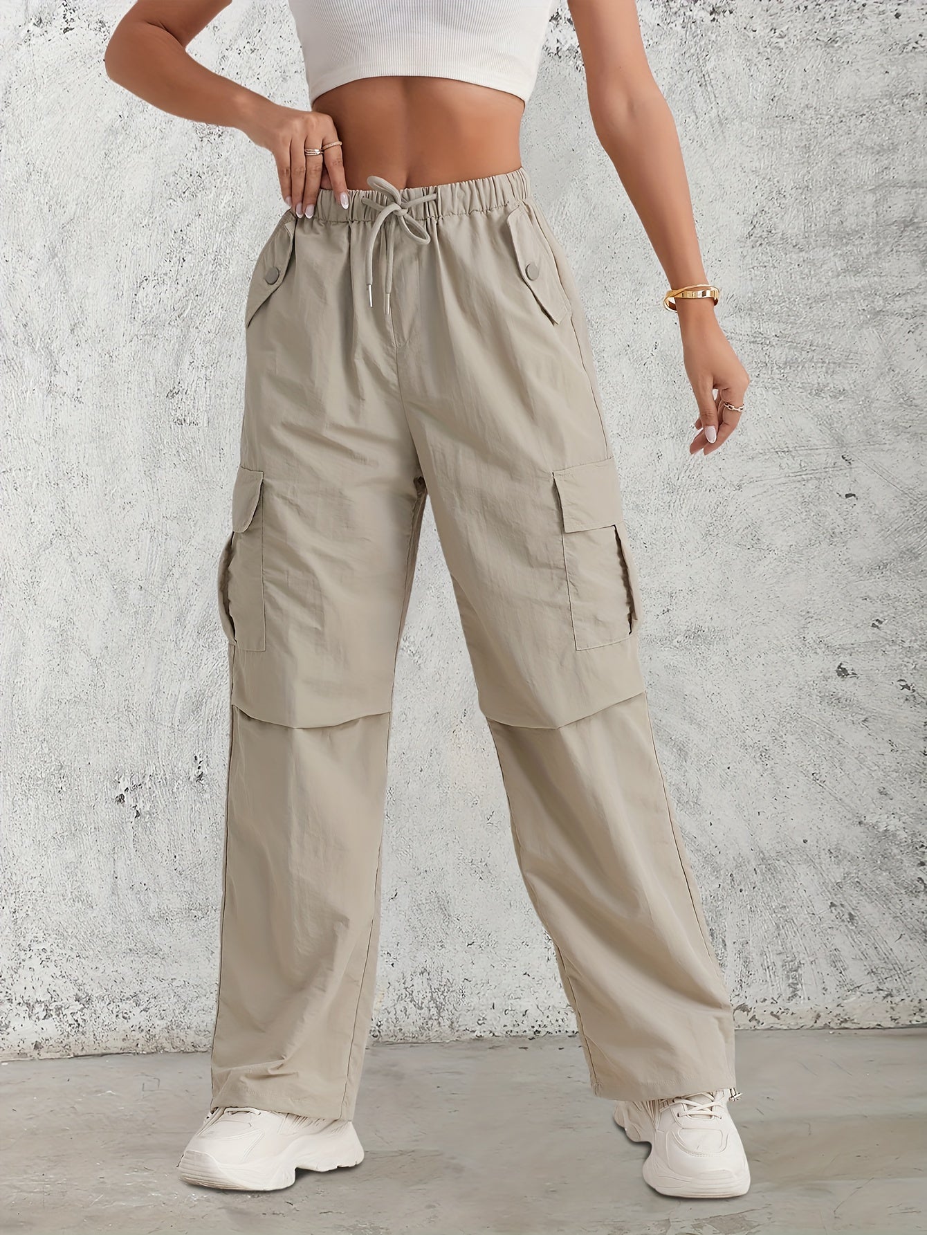 Flap Pockets Straight Leg Cargo Pants