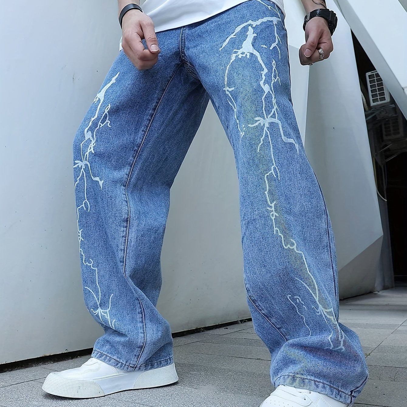 Lightning Print Denim Jeans