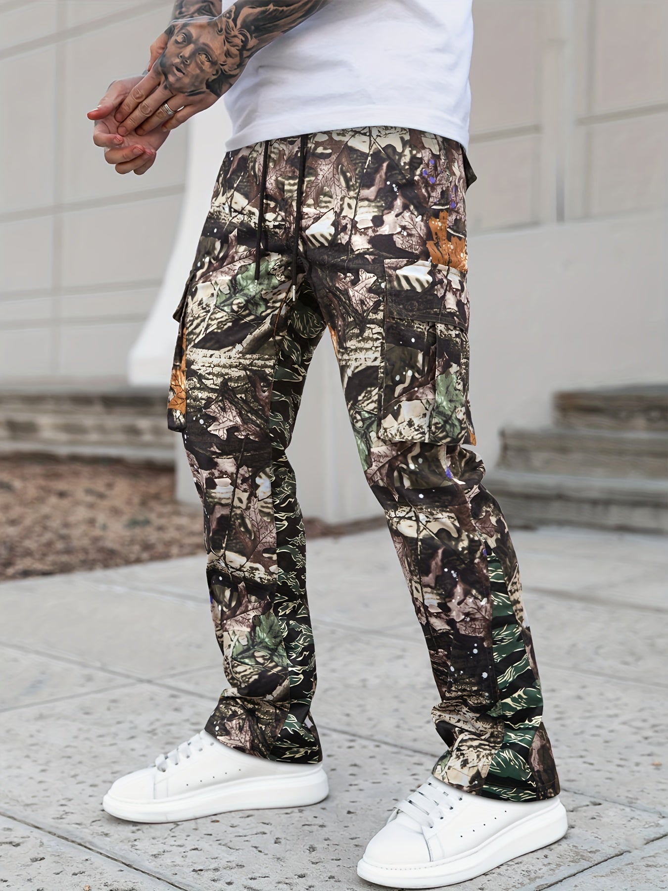 Versatile Neutral Style Patchwork Camouflage Pants