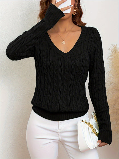 Elegant Black Cable-Knit Sweater