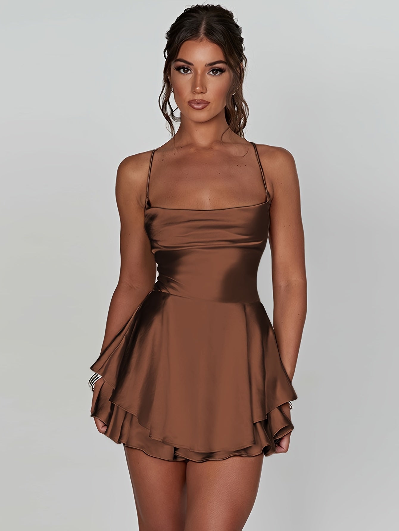 Backless Strap Tiered Mini Dress