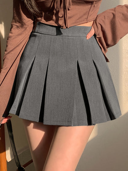 Casual Preppy Style Solid Color Pleated Skirt