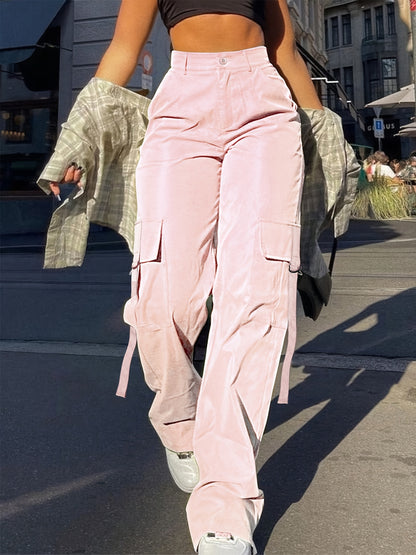 High-Waist Pink Cargo Pants