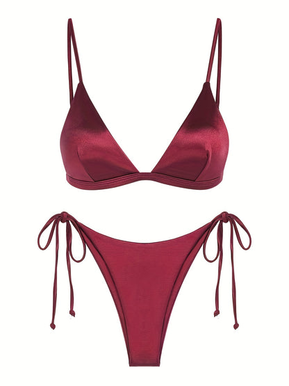 Tie Side Glossy Satin 2 Piece Bikini