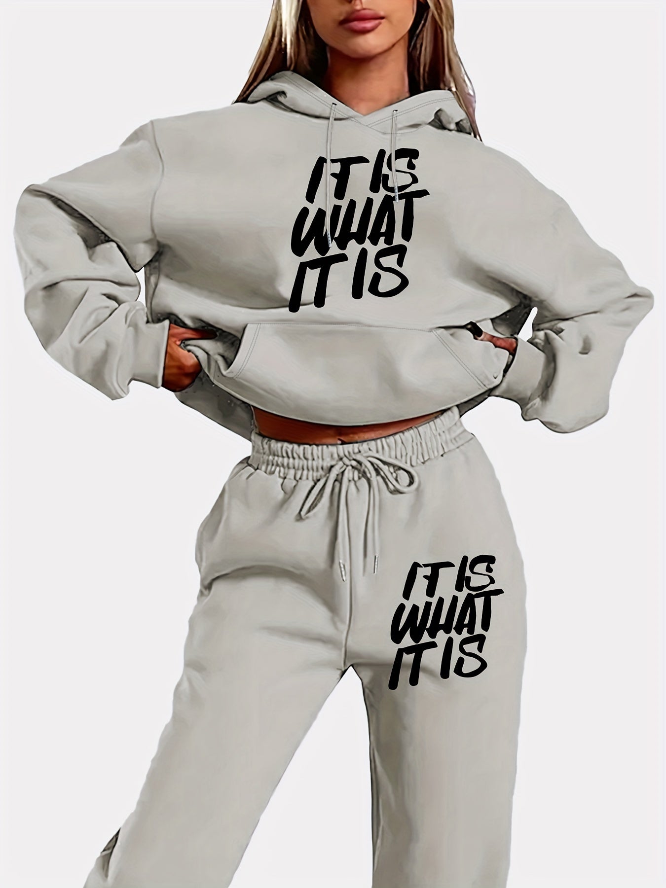 Hooded Tracksuit Set with Geometric Letter Print