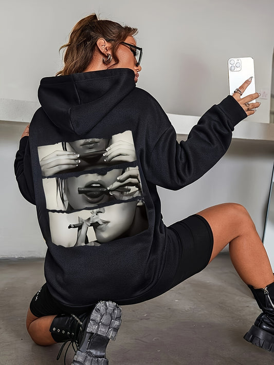 Casual Pullover Hoodie with 3-Panel Photo Print