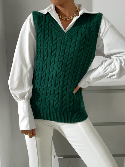 Cable Knit Ribbed V Neck Vest