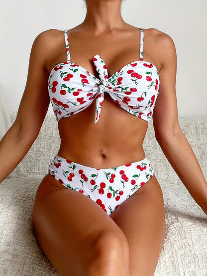 Fruit Cherry Flat Chest Buckle Bikini Set