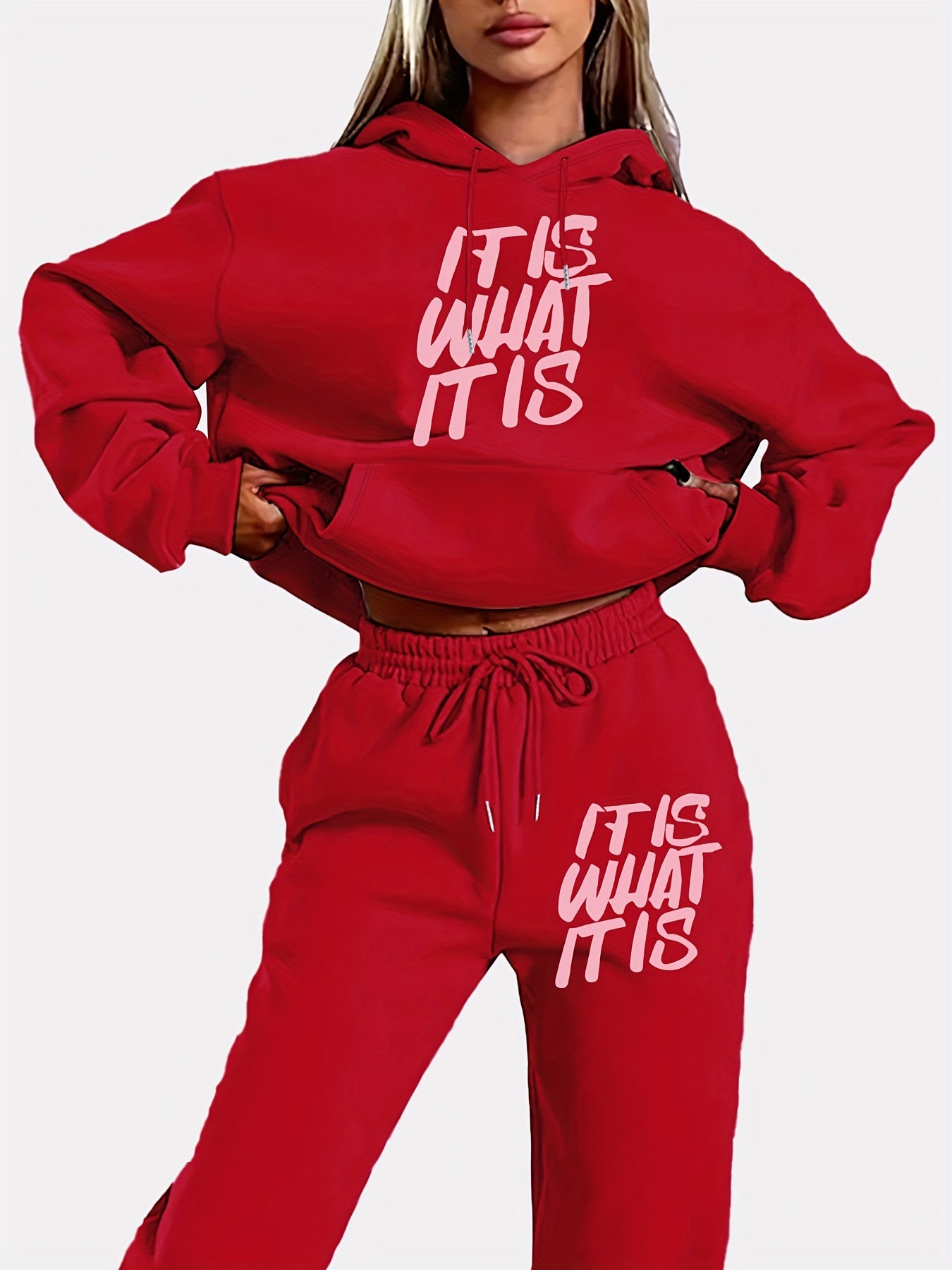 Hooded Tracksuit Set with Geometric Letter Print