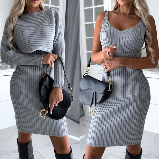 Solid Stripe Top & Suspender Skirt Set