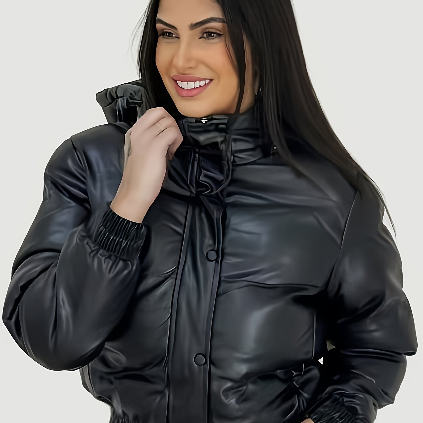 Elegant Faux Leather Hooded Jacket