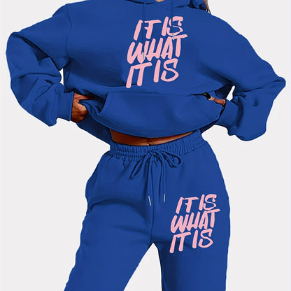 Hooded Tracksuit Set with Geometric Letter Print