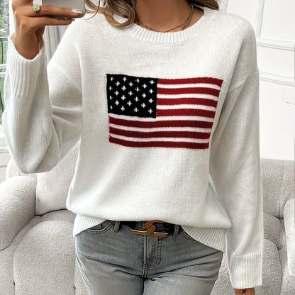 American Flag Pattern Crew Neck Sweater