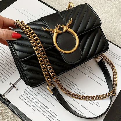 Elegant Faux Leather Chevron Shoulder Bag