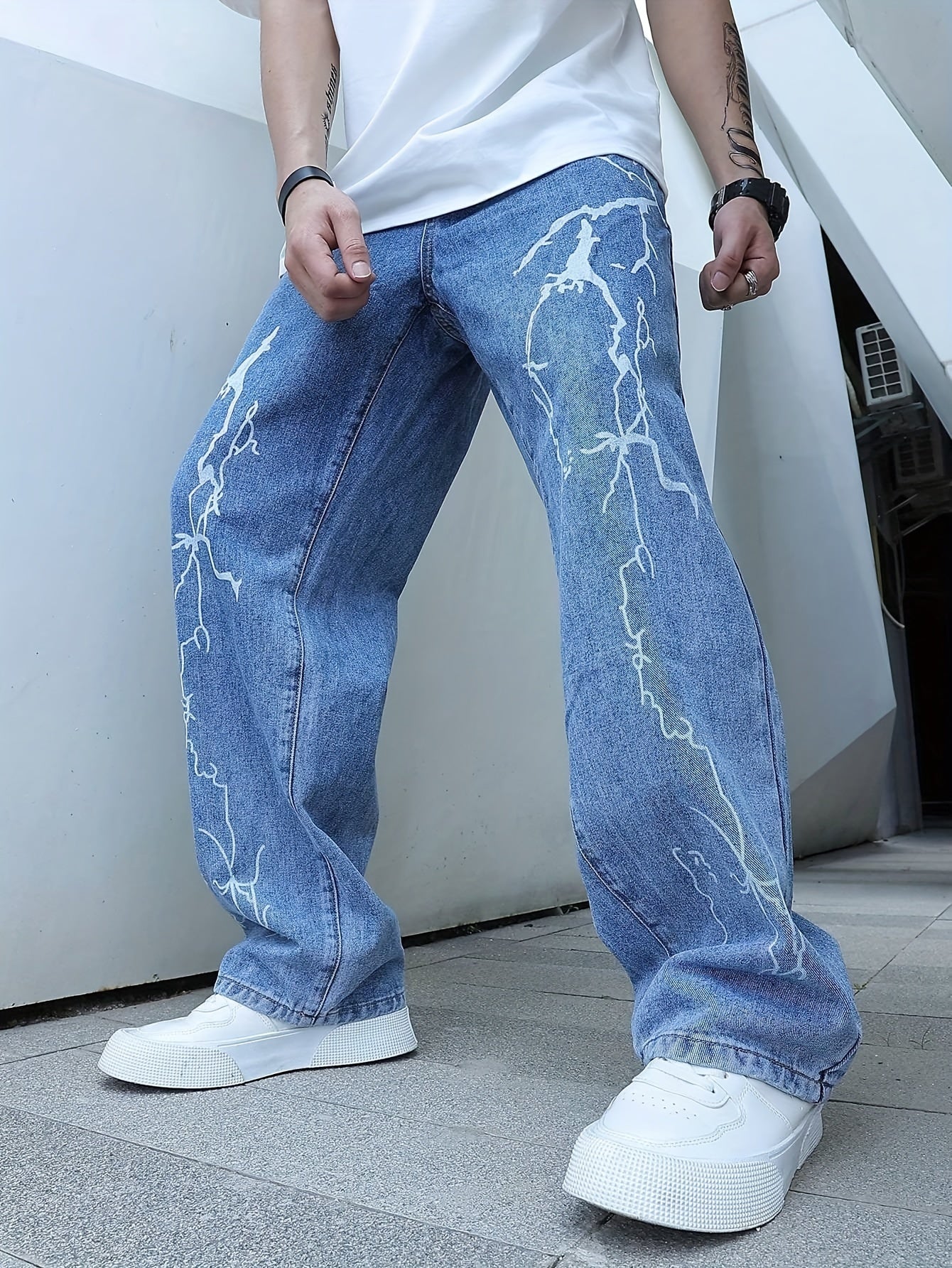 Lightning Print Denim Jeans