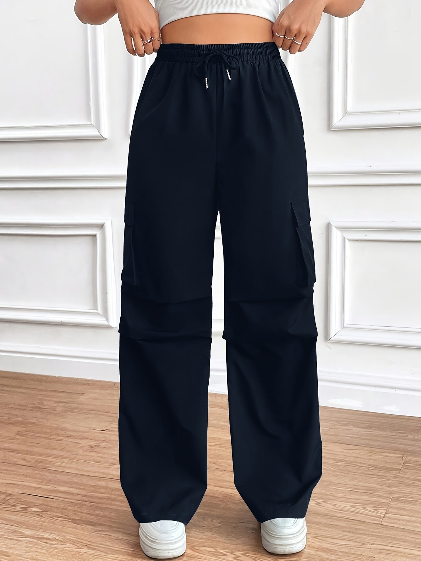 Flap Pockets Wide Leg Pants