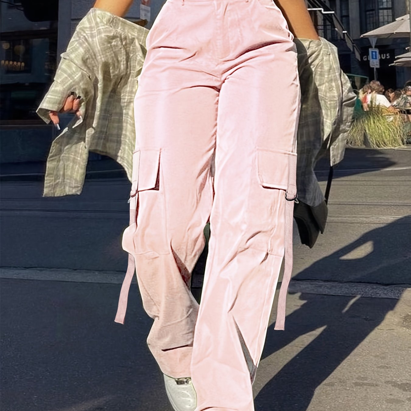 High-Waist Pink Cargo Pants