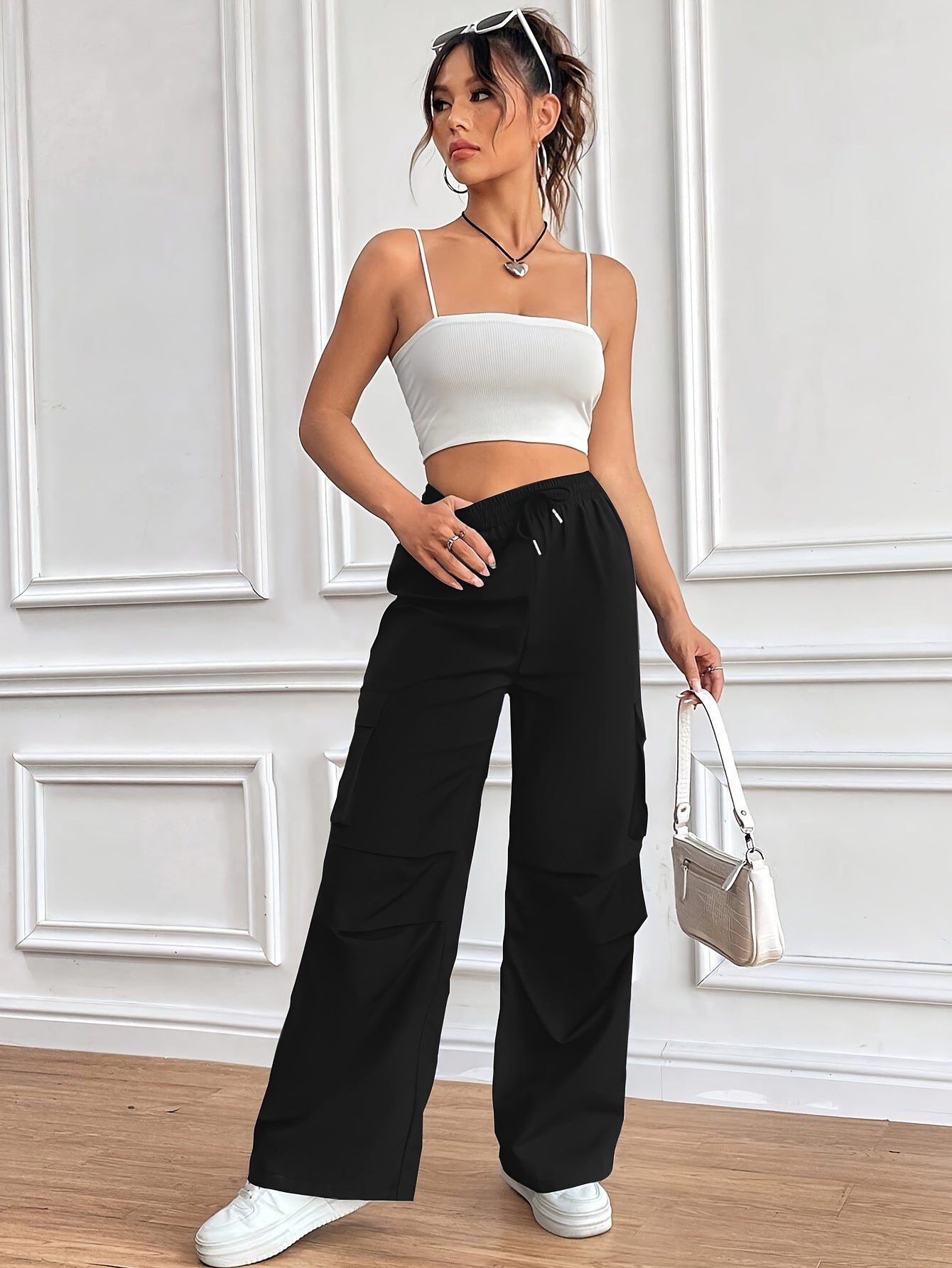 Flap Pockets Wide Leg Pants