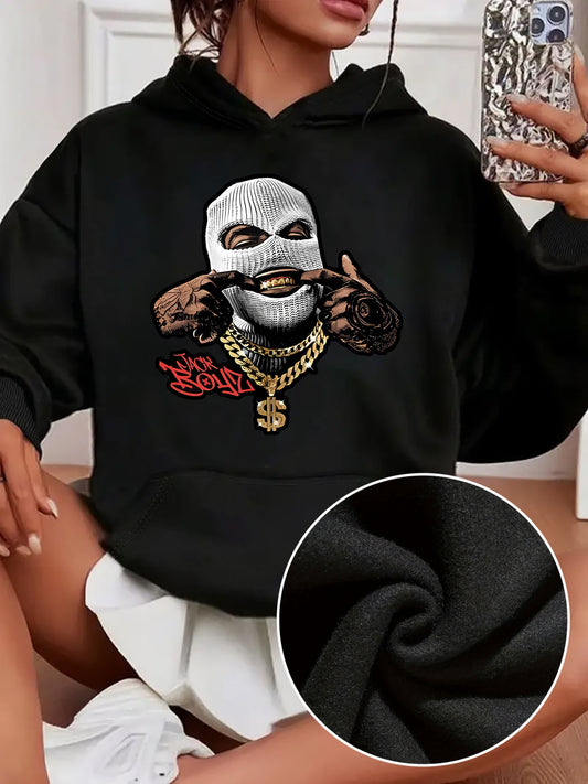 Trendy Hoodie with Unique Smiling Bandit Print