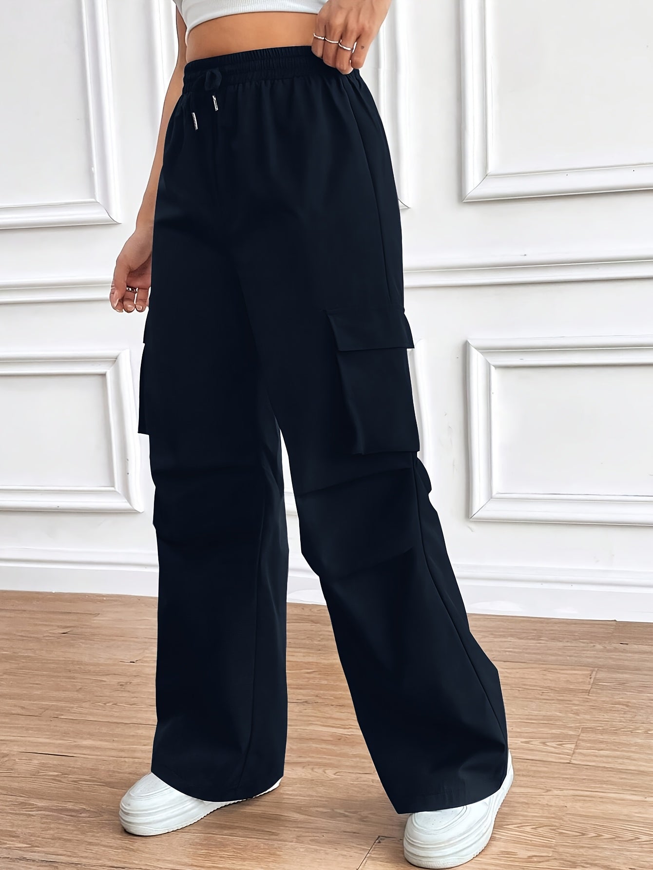 Flap Pockets Wide Leg Pants